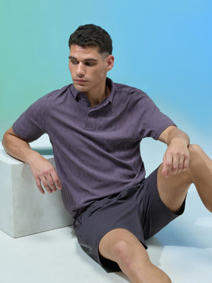 TECHNOSPORT Self Design Men Polo Neck Purple T-Shirt