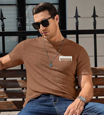 boombaam Printed Men Round Neck Brown T-Shirt