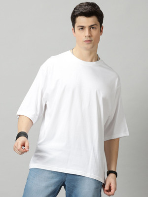 MIT Bharat Solid Men Round Neck White T-Shirt