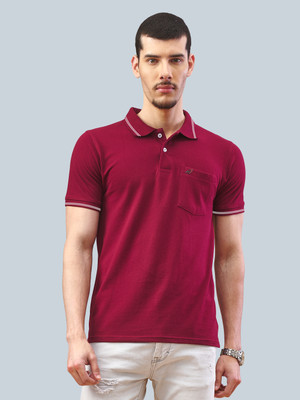 Lux Nitro Solid Men Polo Neck Maroon T-Shirt