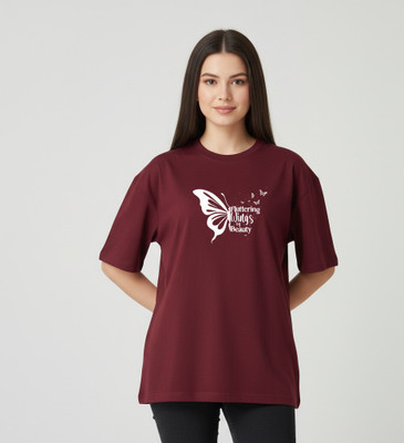 VarmFashion Graphic Print Women Round Neck Reversible Maroon T-Shirt