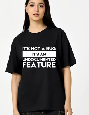 fashnobic Self Design Women Round Neck Black T-Shirt