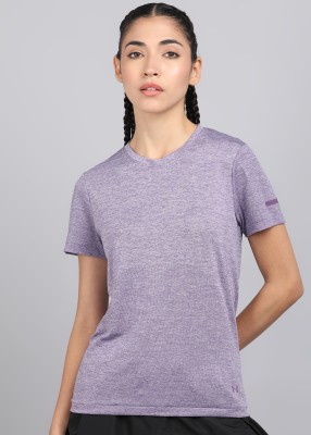 UNDER ARMOUR Solid Women Round Neck Purple T-Shirt