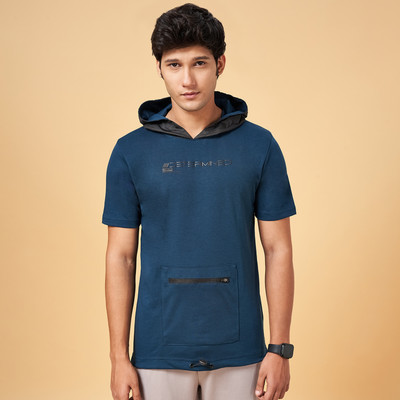 Ajile By Pantaloons Typography Men Hooded Neck Dark Blue T-Shirt