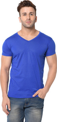 JB Jangoboy Solid Men V Neck Blue T-Shirt