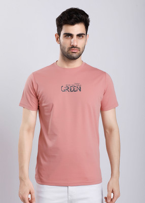HIGHTRIBE Printed Men Round Neck Pink T-Shirt