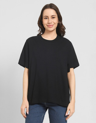 American Eagle Solid Women Crew Neck Black T-Shirt