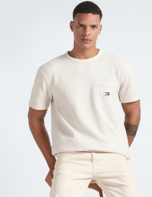 TOMMY HILFIGER Solid Men Round Neck Beige T-Shirt