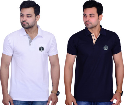 La Milano Solid Men Polo Neck Navy Blue T-Shirt