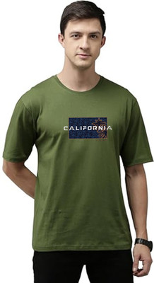 Atiano Printed Men Round Neck Green T-Shirt