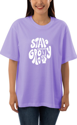 HouseOfCommon Printed Women Round Neck Purple T-Shirt