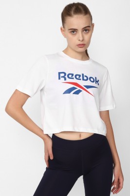 REEBOK Printed Women Round Neck White T-Shirt
