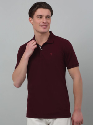 CANTABIL Solid Men Polo Neck Maroon T-Shirt