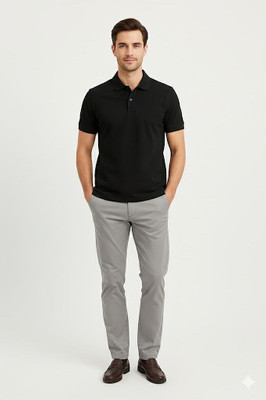 Philia Fab Solid Men Polo Neck Black T-Shirt