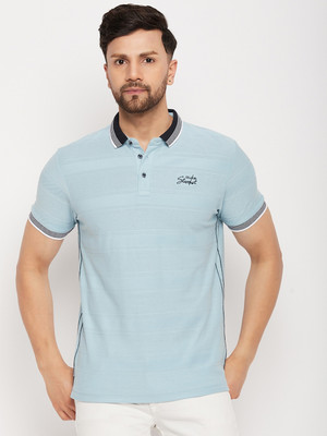 DUKE Striped Men Polo Neck Blue T-Shirt