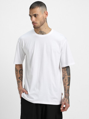 Burundi Blu Solid Men Round Neck White T-Shirt