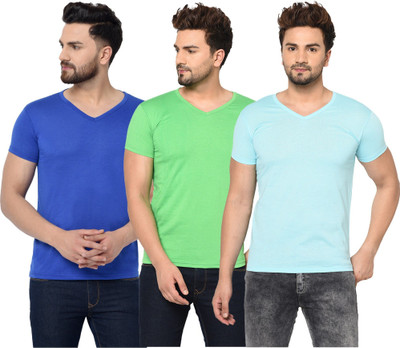 JB Jangoboy Solid Men V Neck Light Blue, Blue, Light Green T-Shirt