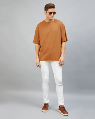 Chimpaaanzee Solid Men Round Neck Brown T-Shirt