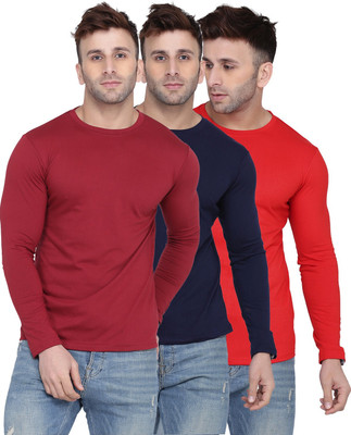 New Trends Collection Solid Men Round Neck Dark Blue, Red, Maroon T-Shirt