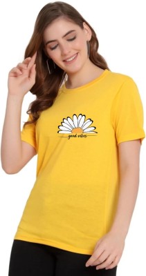 Story Of Style Typography Women Round Neck Yellow T-Shirt