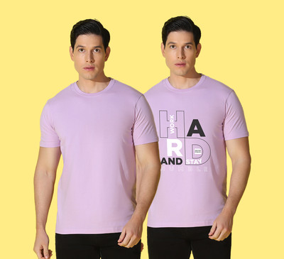 WOOSTRO Solid, Printed Men Round Neck Pink T-Shirt