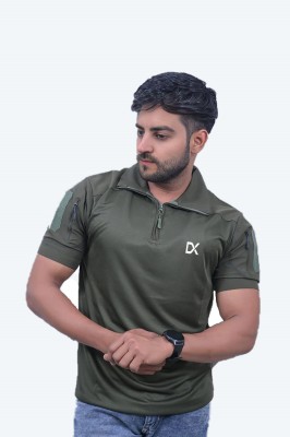 Dupex Solid Men Polo Neck Dark Green T-Shirt