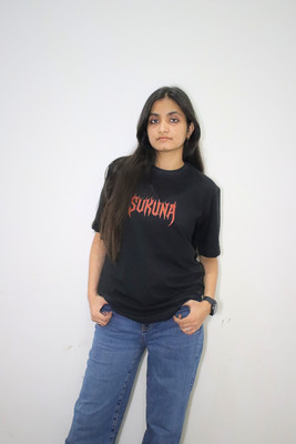 LUREXON Printed Couple Round Neck Black T-Shirt