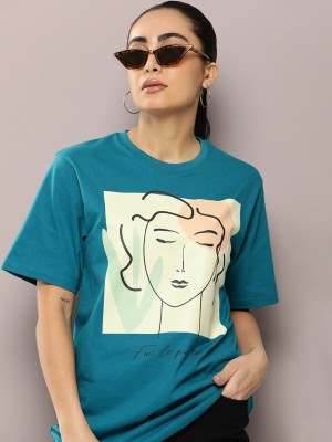 DILLINGER Graphic Print Women Round Neck Blue T-Shirt