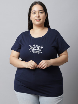 HouseOfCommon Typography Women Round Neck Navy Blue T-Shirt