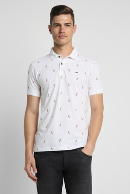 PETER ENGLAND Printed Men Polo Neck White T-Shirt