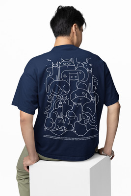 Hello Swanky Printed Men Round Neck Dark Blue T-Shirt