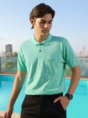 Club York Solid Men Polo Neck Green T-Shirt