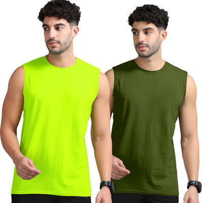 Adorbs Solid Men Round Neck Green, Dark Green T-Shirt