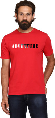 AODACH Typography Men Round Neck Red T-Shirt