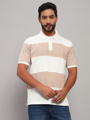 CANTABIL Colorblock Men Polo Neck Beige T-Shirt