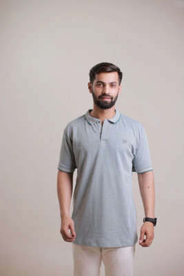 TREADMEN Solid Men Polo Neck Light Blue T-Shirt