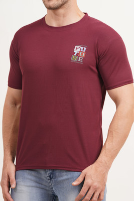 Pavis Printed Men Round Neck Maroon T-Shirt