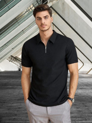 Dark Drive Solid Men Polo Neck Black T-Shirt