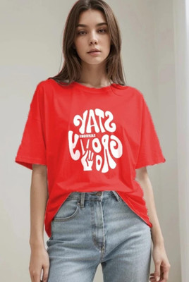 Pwexz Self Design Women Round Neck Red T-Shirt