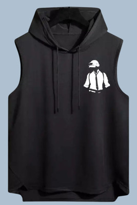 KUGDIT Printed Men Hooded Neck Black T-Shirt