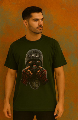 NVMART Printed Men Round Neck Dark Green T-Shirt