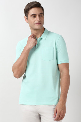 PETER ENGLAND Solid Men Polo Neck Green T-Shirt