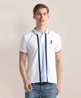 U.S. POLO ASSN. Striped Men Polo Neck White T-Shirt