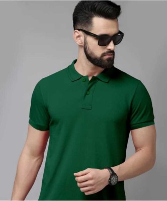 Ar Creation Solid Men Polo Neck Green T-Shirt