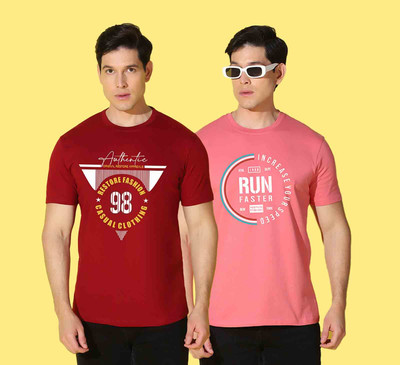 WOOSTRO Printed Men Round Neck Multicolor T-Shirt