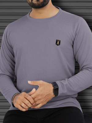 VeBNoR Solid Men Round Neck Grey T-Shirt