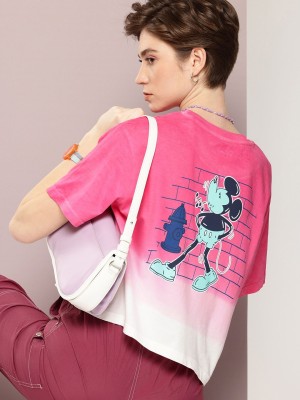 Kook N Keech Disney Printed Women Round Neck Pink T-Shirt