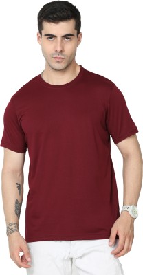 URBAN CRUNCH Solid Men Round Neck Maroon T-Shirt