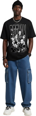 Summervel Graphic Print Men Round Neck Black T-Shirt