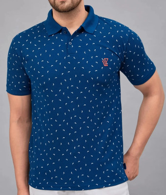 VIshalknitwears Printed Men Polo Neck Blue T-Shirt